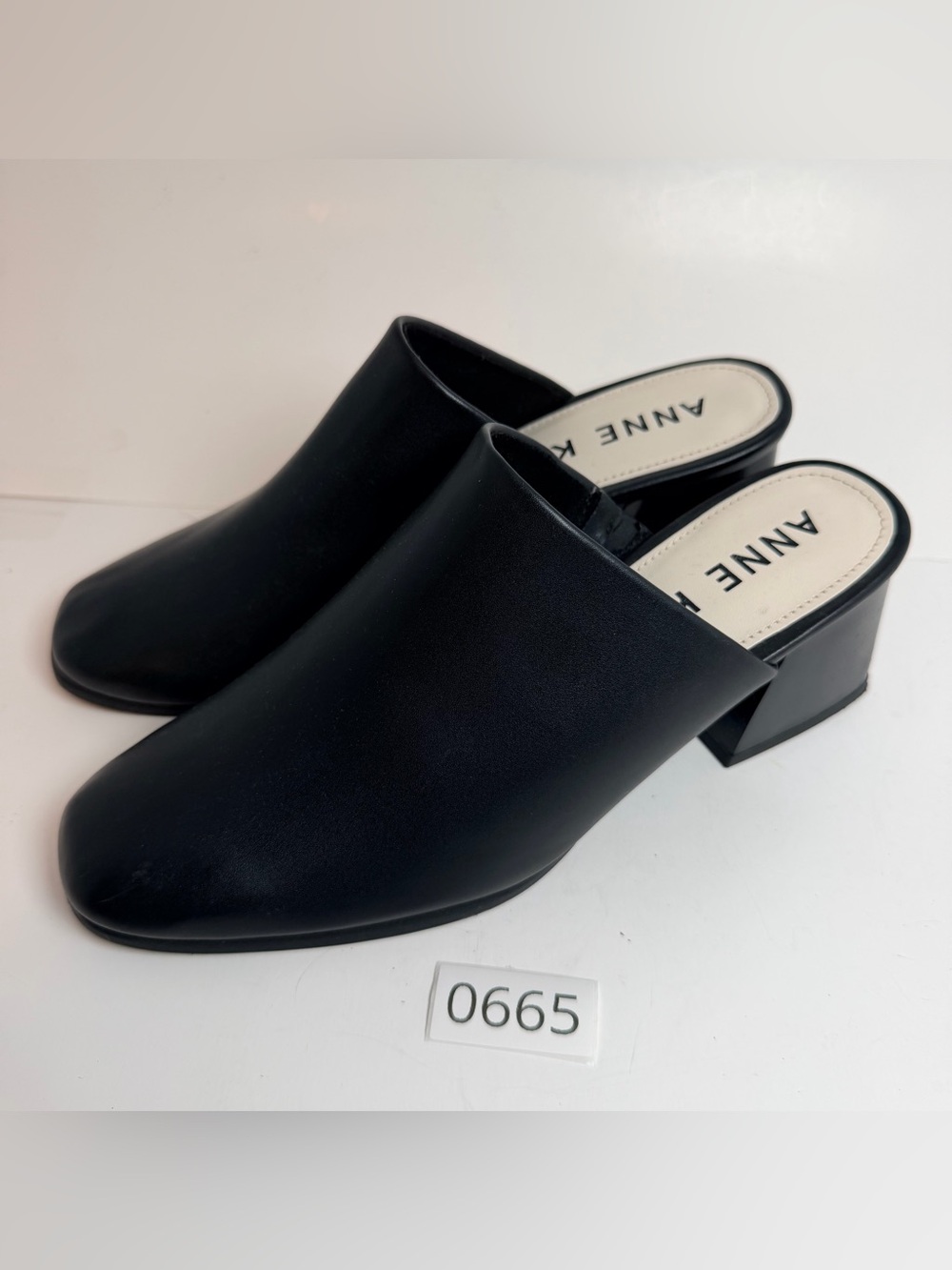 Anne Klein Black Leather Slip-On Mule Heels